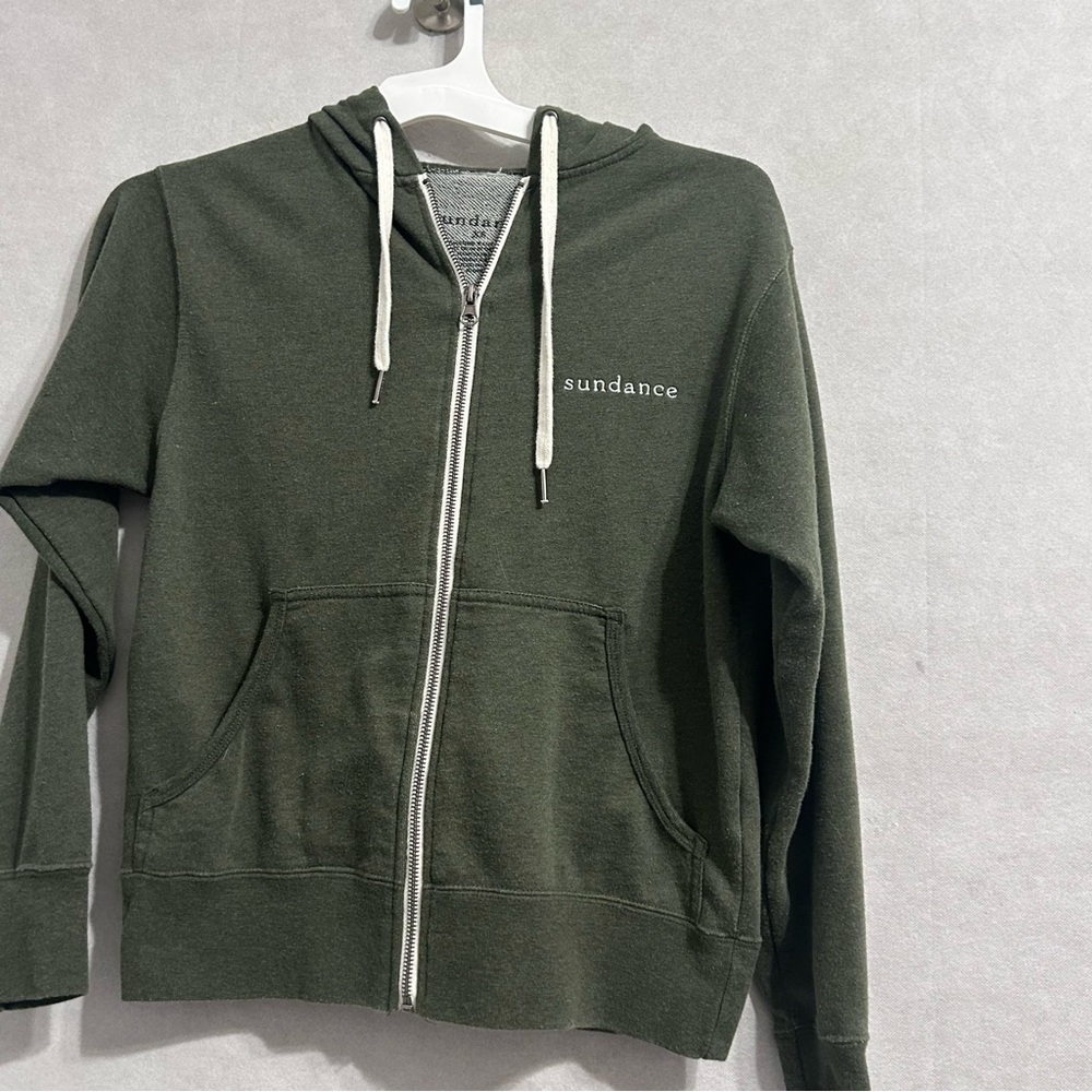 Sundance Forest Green Hoodie Size XS Full Zip Sweatshirt Cotton Thumb hole